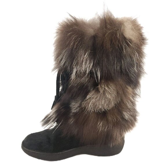 Pajar Fox Trot Winter Fur Boot Size 38 US 7.5 Womens Black Silver $620 - Picture 5 of 9